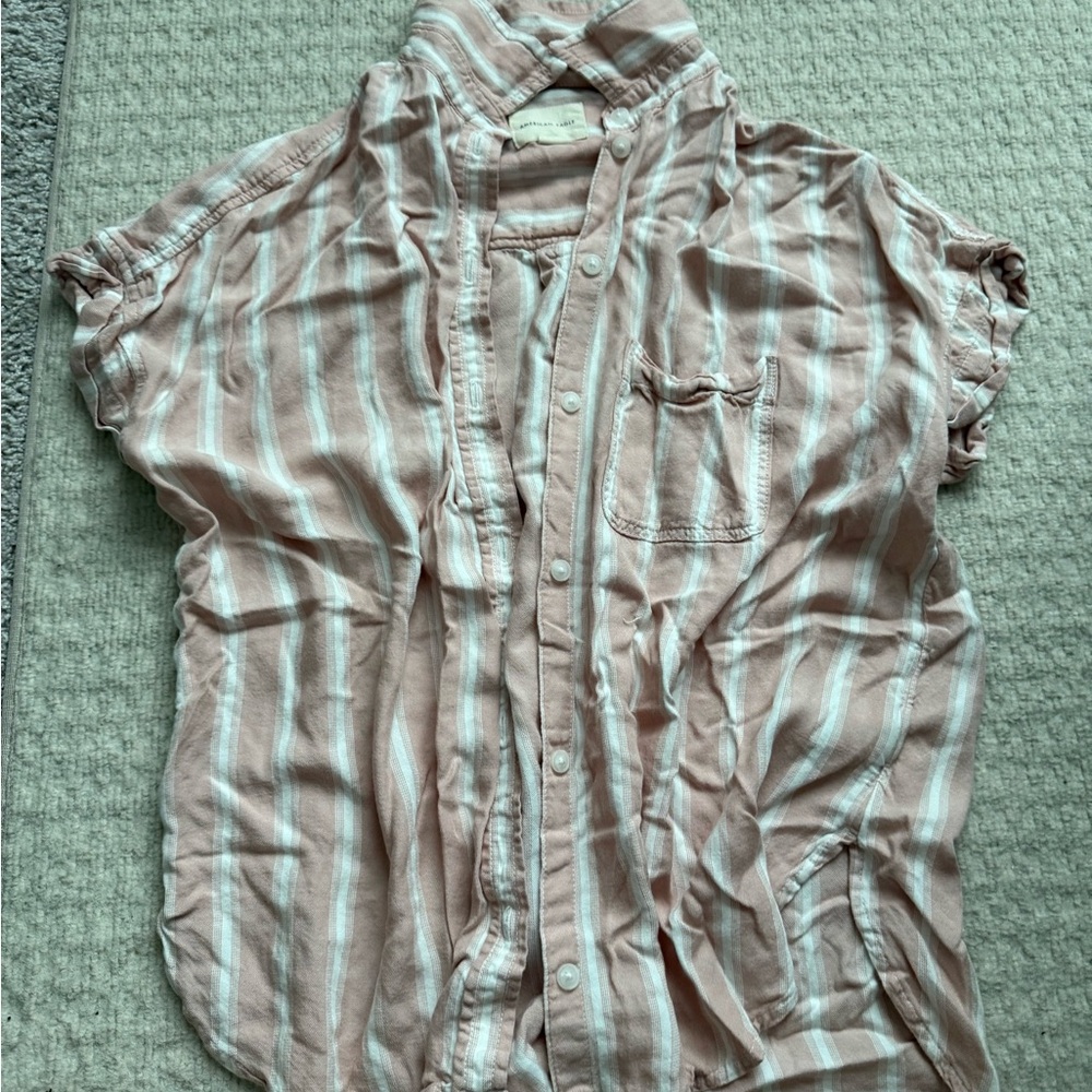 Pink and White Striped Button-Up Shirt